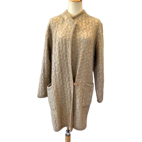 LeRoy Sweaters - LeRoy Knitwear Vintage Sweater Duster Mohair Beige Pockets Small